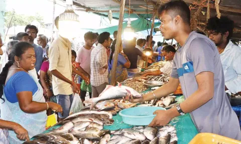 தஞ்சை மீன் மார்க்கெட்டில் மீன் வாங்க குவிந்த பொதுமக்கள்