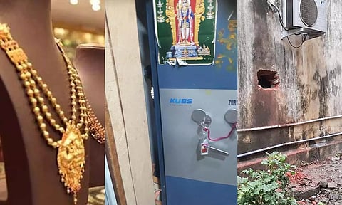 நகை கடை சுவரை துளையிட்டு கொள்ளை முயற்சி- பல கோடி நகைகள் தப்பியது