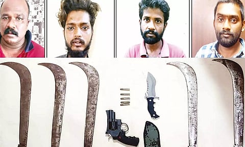 திருப்பூர் அருகே துப்பாக்கி-பயங்கர ஆயுதங்களுடன் சுற்றி திரிந்த கஞ்சா கும்பல் கைது