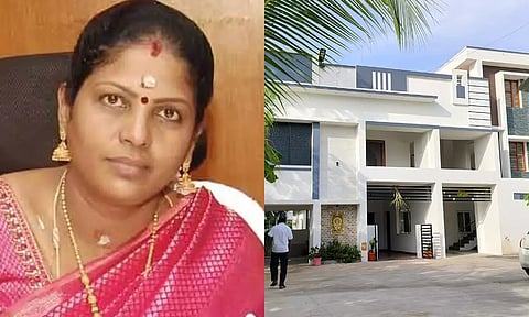 திண்டுக்கல் மாநகராட்சி ஆணையர் மகேஸ்வரி - லஞ்ச ஒழிப்புத்துறை சோதனை நடந்து வரும் மாநகராட்சி ஆணையாளர் வீடு