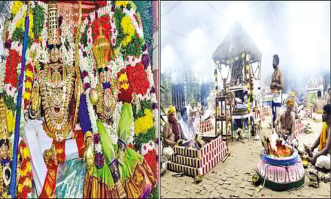 சிறப்பு அலங்காரத்தில் சவுந்தரராஜ பெருமாள் அருள்பாலித்ததையும், யாக சாலை பூஜை நடந்ததையும் படத்தில் காணலாம்.