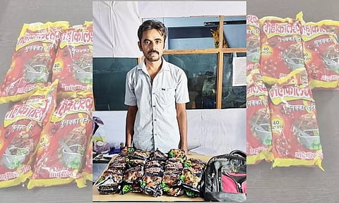 கைது செய்யப்பட்ட வடநாட்டு தொழிலாளி, பறிமுதல் செய்யப்பட்ட கஞ்சா சாக்லேட்
