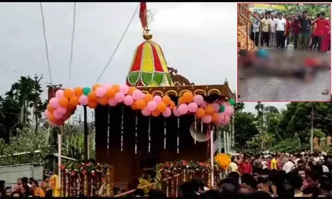 மின்கம்பியில் உரசிய ரதம்.. ஷாக் அடித்து தூக்கி வீசப்பட்ட பக்தர்கள்.. 6 பேர் பலி