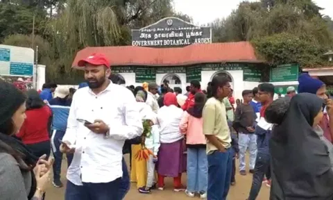 ஊட்டி தாவரவியல் பூங்காவில் குவிந்திருந்த சுற்றுலா பயணிகள் கூட்டத்தை படத்தில் காணலாம்.&nbsp;