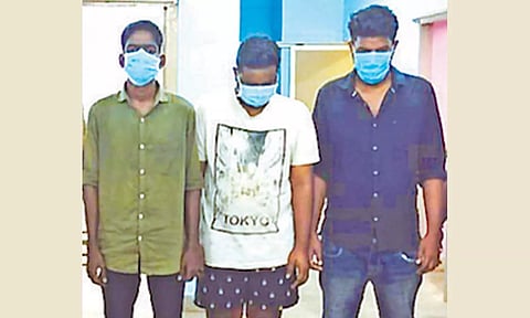 கஞ்சா விற்பனை செய்ததாக கைது செய்யப்பட்ட டாக்டர்கள், என்ஜீனியரை படத்தில் காணலாம்.