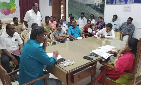 அந்தியூர் குருநாதசாமி கோவில் திருவிழா தொடர்பான ஆலோசனை கூட்டம் ஆர்.டி.ஓ. திவ்யபிரியதர்ஷினி தலைமையில் நடைபெற்றது.