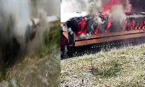 ஐதராபாத் அருகே எக்ஸ்பிரஸ் ரெயில் தீப்பிடித்து எரிந்தது- பயணிகள் அதிர்ஷ்டவசமாக தப்பினர்