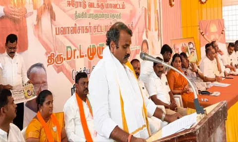 விழாவில் மத்திய இணை அமைச்சர் எல்.முருகன் பேசிய காட்சி.
