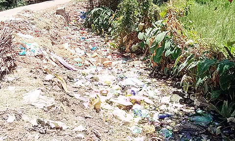 வாய்க்காலில் தேங்கி கிடக்கும் குப்பைகள்.
