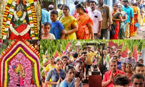 ஆடி முதல் வெள்ளிக்கிழமையை முன்னிட்டு திருப்பூர் கோட்டை மாரியம்மன் கோவில் மற்றும் புஷ்பா தியேட்டர் அருகே உள்ள பத்ரகாளியம்மன் கோவிலில் பக்தர்கள் சாமி தரிசனம் செய்த காட்சி.