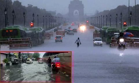விடிய, விடிய பலத்த மழை- டெல்லிக்கு ஆரஞ்சு எச்சரிக்கை: சாலைகளில் பெருக்கெடுத்து ஓடும் வெள்ளம்