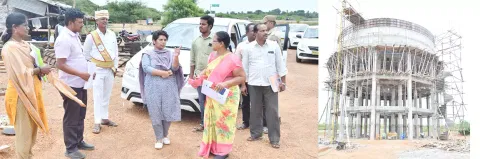 புதிதாக கட்டப்பட்டு வரும் மேல்நிலை குடிநீர் தொட்டியை கலெக்டர் ஆஷா அஜீத் பார்வையிட்டார்.