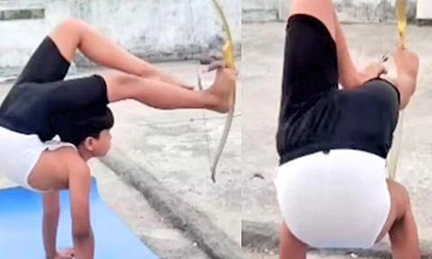 ஜிம்னாஸ்டிக் நிலையில் வில் வித்தையில் அசத்தும் சிறுவன்