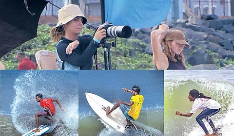 அலைச்சறுக்கு போட்டியில் அசத்திய வீரர்கள்.