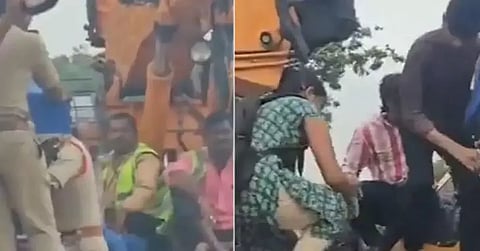 வெள்ளத்தில் சிக்கிய மாணவர்களை கிரேன் மூலம் மீட்டு தேர்வு மையத்தை அடைய வைத்த ஆந்திரா போலீஸ்