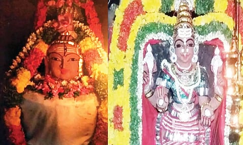 சந்தனகாப்பு அலங்காரத்தில் சவுந்தரநாயகிஅம்பாள், அக்னீஸ்வரசாமி.
