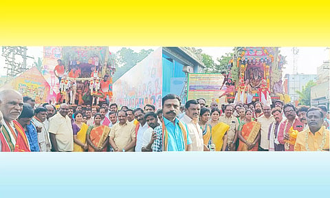 குடியாத்தம் புதுப்பேட்டை படவேட்டு எல்லையம்மன் கோவில், பிச்சனூர் காளியம்மன் பட்டி காளியம்மன் கோவில் தேரோட்டம் நடைபெற்ற போது எடுத்த படம்.