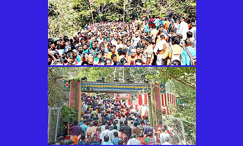 ஆடி அமாவாசைைய முன்னிட்டு சதுரகிரி மலைப்பாதையிலும், சுந்தர மகாலிங்கம் கோவில் சன்னதி நுழைவு வாயிலிலும் திரண்டிருந்த பக்தர்கள் கூட்டத்தின் ஒரு பகுதியை படத்தில் காணலாம்.