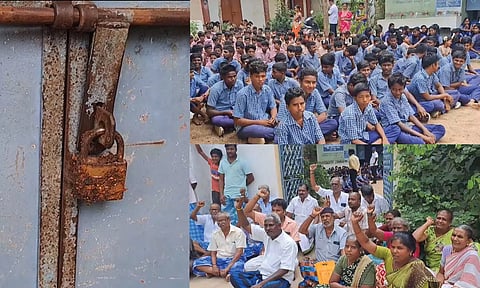 வகுப்பறை பூட்டுகளுக்கு மனித மலம் பூசியும், குடிநீர் தொட்டி சேதப்படுத்தி[யும் மர்ம நபர் அட்டகாசம்- மாணவர்கள் பெற்றோருடன் போராட்டம்