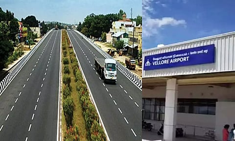 வேலூர் விமான நிலையத்திற்கு செல்லும் சாலை 4 வழிச்சாலையாக அகலப்படுத்தும்பணி நிறைவு