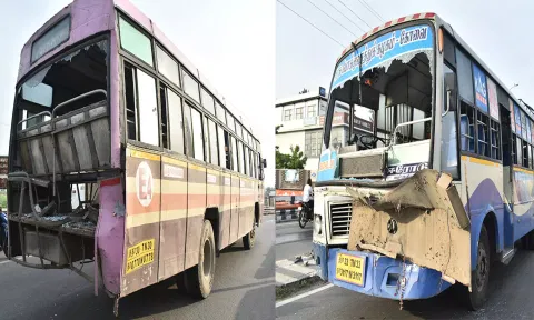 கருங்கல்பாளையம் அருகே இன்று காலை அரசு பஸ்கள் மோதல்