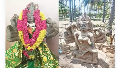 நங்கவள்ளியில் கண்டெடுக்கப்பட்ட பத்ரகாளியம்மன் கற்சிலை.