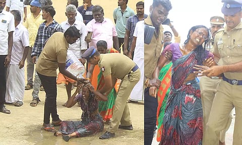 சபாநாயகர் பங்கேற்ற விழாவில் தீக்குளிக்க முயன்ற பெண்: கந்து வட்டி கேட்டு கொடுமைபடுத்துவதாக புகார்