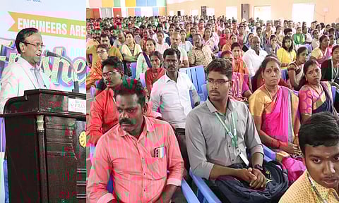 விழாவில் நிறுவனர் கிளிட்டஸ் பாபு பேசிய காட்சி.