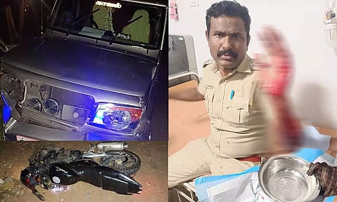 கொள்ளையர்களை பிடிக்க துரத்தியபோது போலீஸ் வாகனம் விபத்தில் சிக்கியது- இன்ஸ்பெக்டர் படுகாயம்