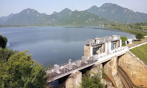 ேகாமுகி அணையில் தேங்கி வைக்கப்பட்டுள்ள நீர்.