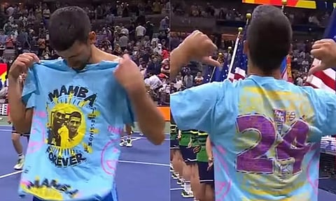 24-வது கிராண்ட்ஸ்லாம் பட்டம்: கூடைப்பந்தாட்ட வீரருக்கு அஞ்சலி செலுத்திய ஜோகோவிச்- வைரலாகும் வீடியோ