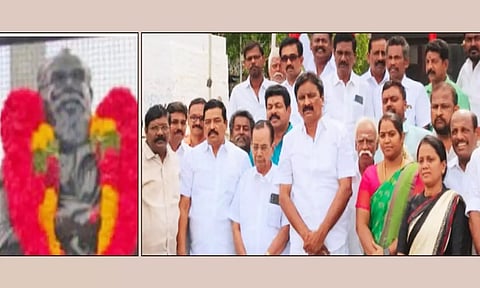 அப்துல் வகாப் எம்.எல்.ஏ. தலைமையில் மாலை அணிவித்து மரியாதை செலுத்திய தி.மு.க.வினர்.