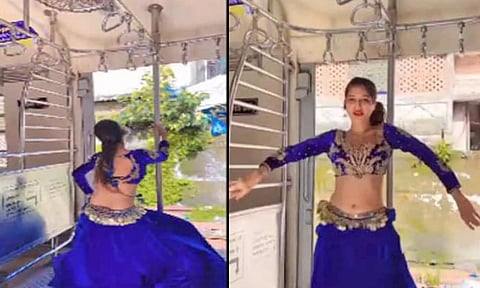 மும்பை ரெயிலில் 'பெல்லி' நடனம் ஆடிய பெண்
