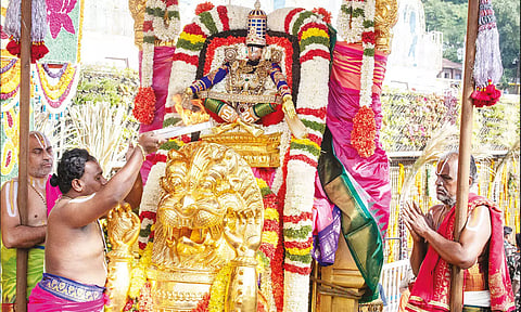 சிம்ம, முத்துப்பந்தல் வாகனங்களில் மலையப்பசாமி வீதி உலா