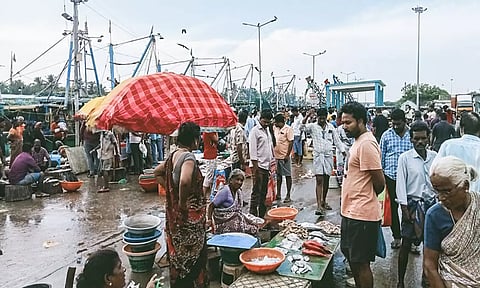 கடலூர் துறைமுகத்தில் பொதுமக்கள் குறைந்த அளவில் மீன்களை வாங்கி சென்று சென்றனர்.&nbsp;