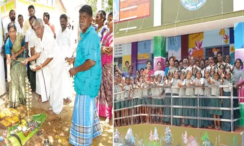 நிகழ்ச்சிகளில் கலந்து கொண்ட ஆலங்குளம் யூனியன் சேர்மன் திவ்யா மணிகண்டன் புதிய சிமெண்ட் சாலைக்கு அடிக்கல் நாட்டியதையும், பள்ளி கட்டிடங்களை திறந்து வைத்து மாணவ, மாணவிகளுடன் குழு புகைப்படம் எடுத்துக்கொண்டதையும் படத்தில் காணலாம்.