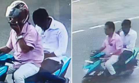 பைக்கில் தப்பிச்சென்ற தந்தை-மகன்.