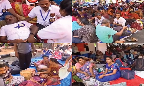 3 சங்கத்தினர் தொடர் உண்ணாவிரதம்: ஆசிரியர்கள் போராட்டம் 7-வது நாளாக நீடிப்பு