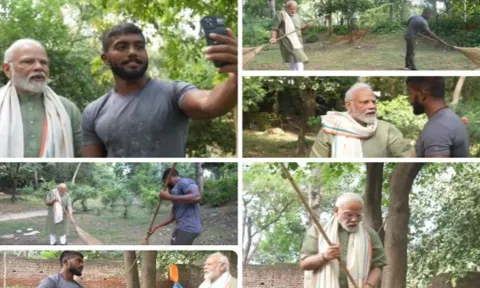 மல்யுத்த வீரருடன் குப்பைக்கு 'குட் பை ' சொன்ன பிரதமர் மோடி