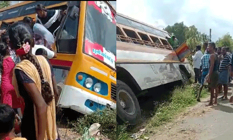 தனியார் பஸ் பள்ளத்தில் இறங்கி விபத்து