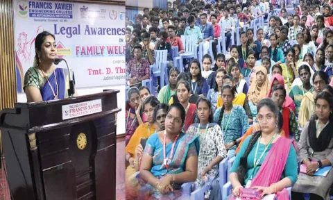 கருத்தரங்களில் நீதிபதி திரிவேணி பேசிய காட்சி.