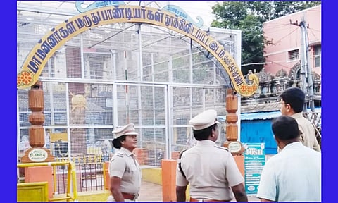 மருதுபாண்டியர்கள் குருபூஜை குறித்து போலீஸ் சூப்பிரண்டு ஆய்வு