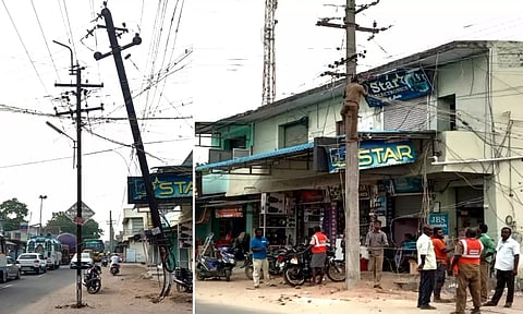 நீண்ட கால பிரச்சினைக்கு தீர்வு: ஆறுமுகநேரி மெயின் பஜாரில் போக்குவரத்துக்கு இடையூறாக இருந்த மின்கம்பம் அகற்றம்