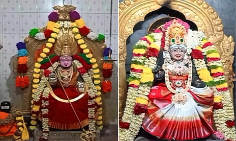 விஜயதசமியை முன்னிட்டு சிறப்பு அலங்காரத்தில் எழுந்தருளிய அம்மன்கள்.