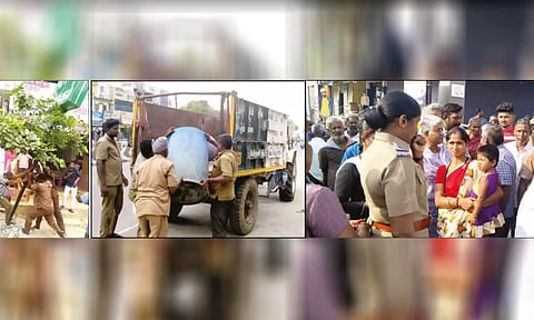 அவினாசியில் சாலையோர ஆக்கிரமிப்புகள் அகற்றம் செய்யப்பட்ட காட்சி.&nbsp;
