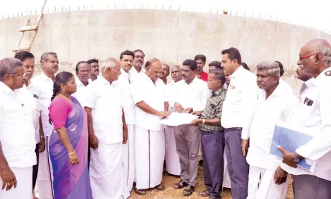 கூட்டு குடிநீர் திட்ட பணிகளை துரை.சந்திரசேகரன் எம்.எல்.ஏ. ஆய்வு செய்தார்.