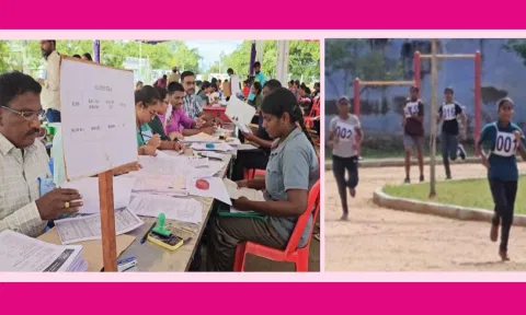 பெண் சப்-இன்ஸ்பெக்டர் பணிக்கான நேர்முகத்தேர்வும், உடல் தகுதி தேர்வும் நடைபெற்றதை படத்தில் காணலாம்.