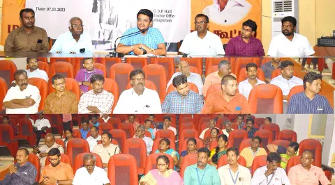 வேலைவாய்ப்பு பயிற்சி பட்டறையில் கலெக்டர் விஷ்ணுசந்திரன் கலந்து கொண்டு பேசினார்.