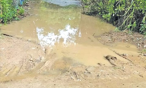 பழுதான சாலையை படத்தில் காணலாம்.