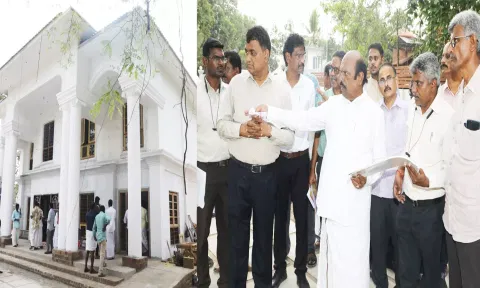 பெரியார் நினைவிடத்தில் அமைச்சர் எ.வ.வேலு ஆய்வு